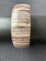 Vintage koperen armband met streepjespatroon, Ophalen of Verzenden, Gebruikt, Grijs, Hout