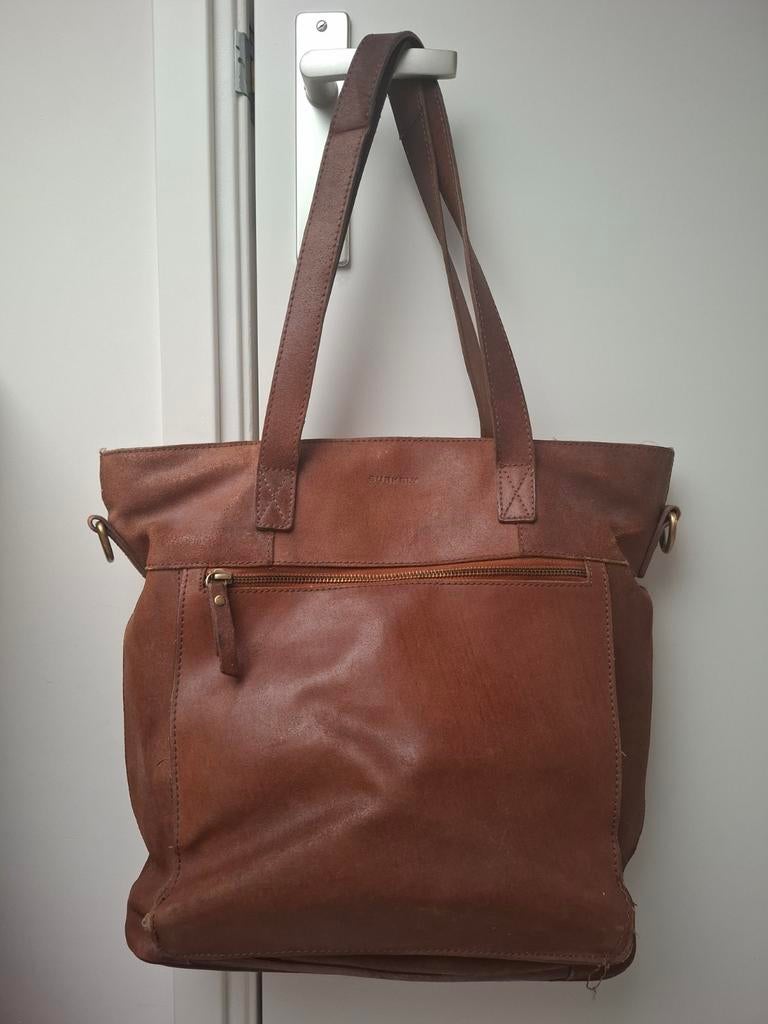 Bruine leren handtas Burkely Antique Avery Shopper 13.3, Ophalen of Verzenden, Gebruikt, Bruin, Shopper