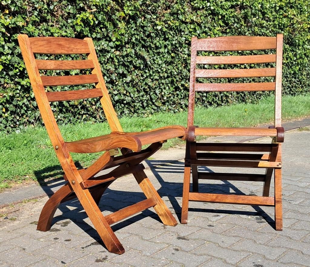 2 Teakhouten bistrostoelen, inklapbaar, Ophalen, Gebruikt