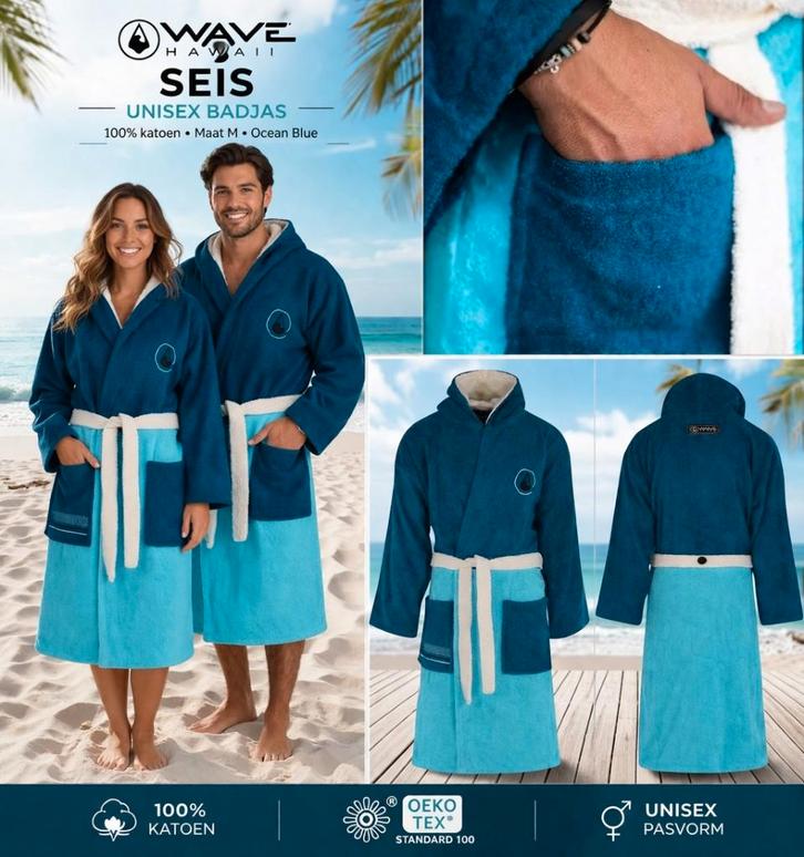 Wave Hawaii Seis Badjas – Unisex – Maat M  – 100% Katoen, Kleding | Dames, Pyjama's, Nieuw, Maat 38/40 (M), Ophalen of Verzenden