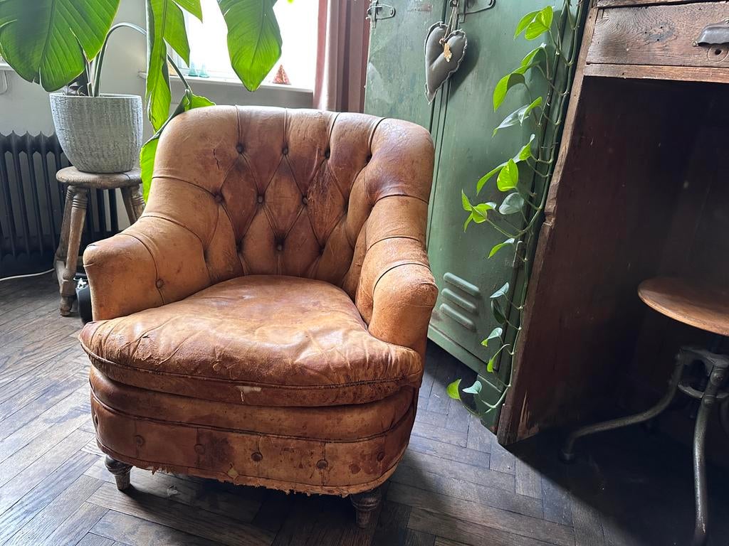 Vintage schapenleren fauteuil, Huis en Inrichting, Fauteuils, Ophalen, Zo goed als nieuw, 75 tot 100 cm, 50 tot 75 cm