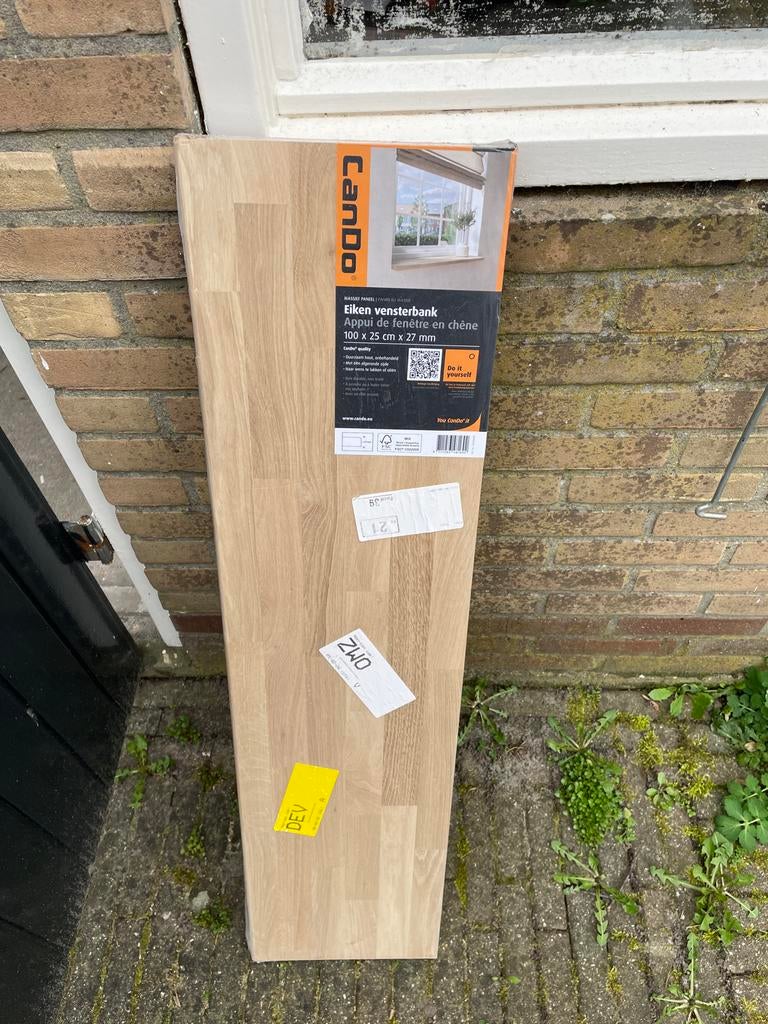 CanDo Eiken vensterbank 100x25cm 27mm - Nieuw in verpakking, Ophalen, Minder dan 80 cm, 80 tot 120 cm, Overige typen