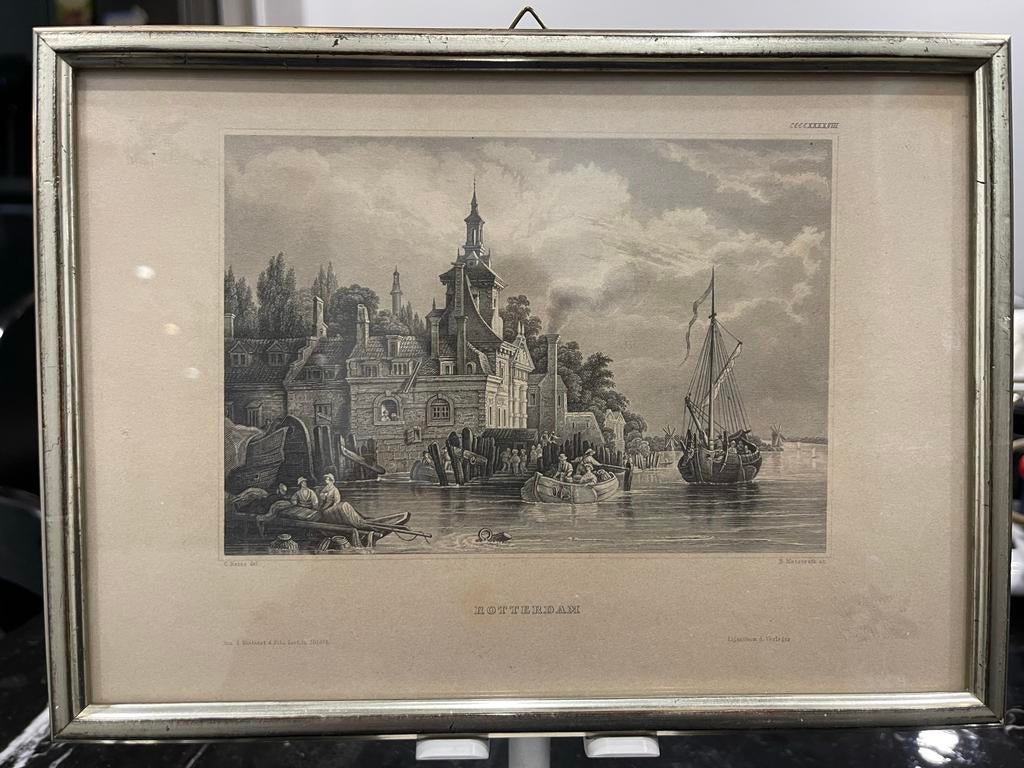 Staalgravure Rotterdam door B. Metzeroth, ca. 1870, Antiek en Kunst, Kunst | Etsen en Gravures, Ophalen
