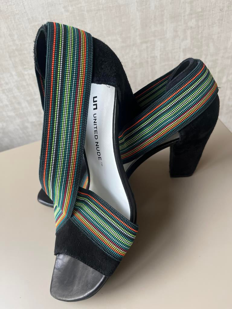 United Nude pumps maat 39 met gekleurde elastieken bandjes, Ophalen of Verzenden, Zo goed als nieuw, Zwart, Pumps