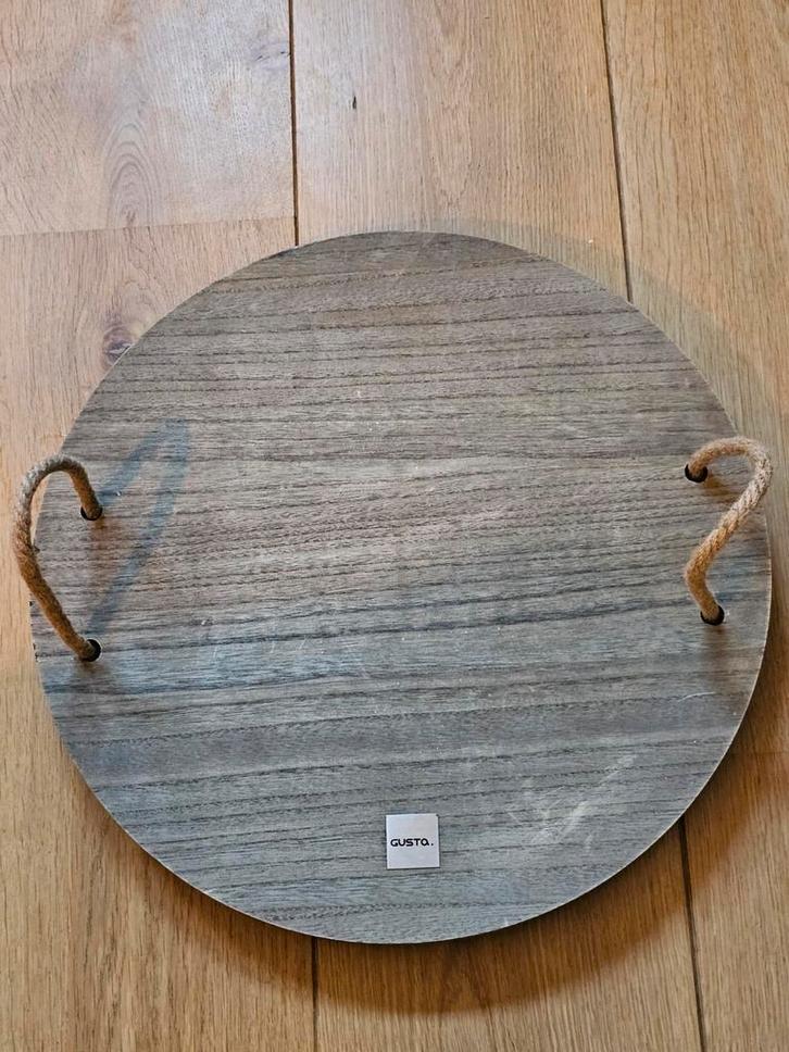 Gusta Dienblad Rond Hout met Touw Handvatten 45 cm, Huis en Inrichting, Woonaccessoires | Dienbladen, Gebruikt, Hout, Rond, Ophalen of Verzenden