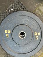Barbell met gewichten (geperste bumper plates), Sport en Fitness, Ophalen, Gebruikt, Halterset