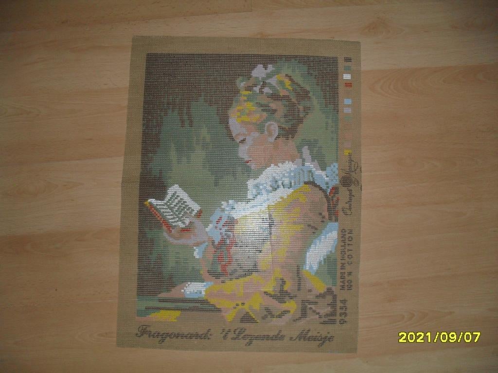 Nieuw, stramien van 't Lezende Meisje. Verkoop ook DMC garen, Hobby en Vrije tijd, Borduren en Borduurmachines, Ophalen of Verzenden