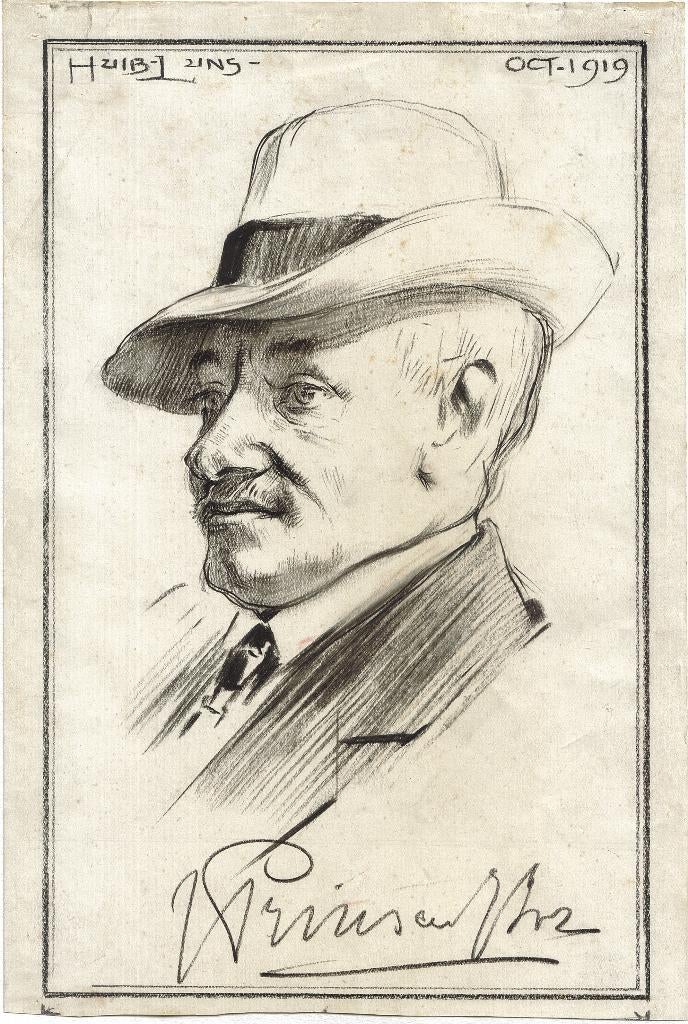 Huib Luns vetkrijttekening "Prins Hoed", 1919, Antiek en Kunst, Ophalen