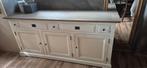 Tv meubel, salontafel en dressoir beige/wit met bruin blad, Ophalen
