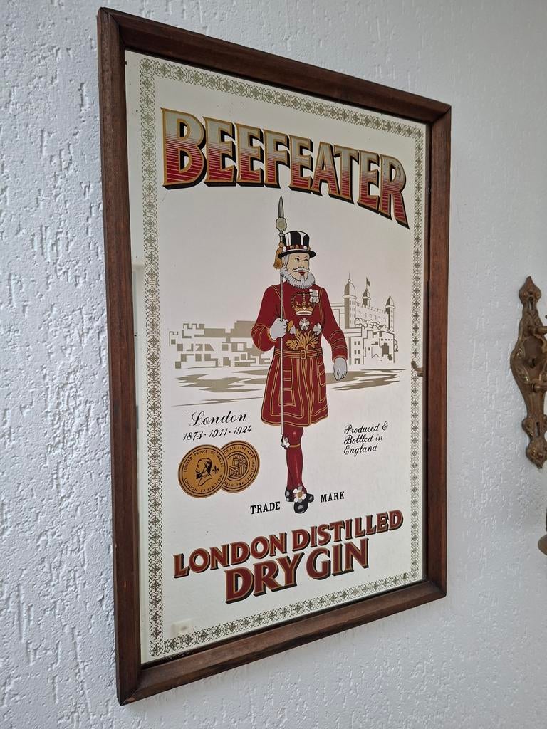Beefeater vintage retro mancave cafespiegel reclamespiegel, Ophalen, Rechthoekig, Minder dan 50 cm