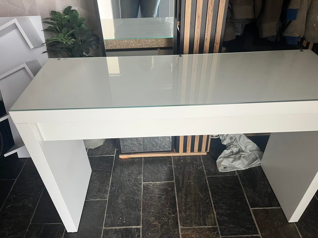 IKEA Malm toilettafel/kaptafel met glasplaat, Huis en Inrichting, Tafels | Kaptafels, Ophalen, Gebruikt, 100 tot 150 cm, Minder dan 100 cm