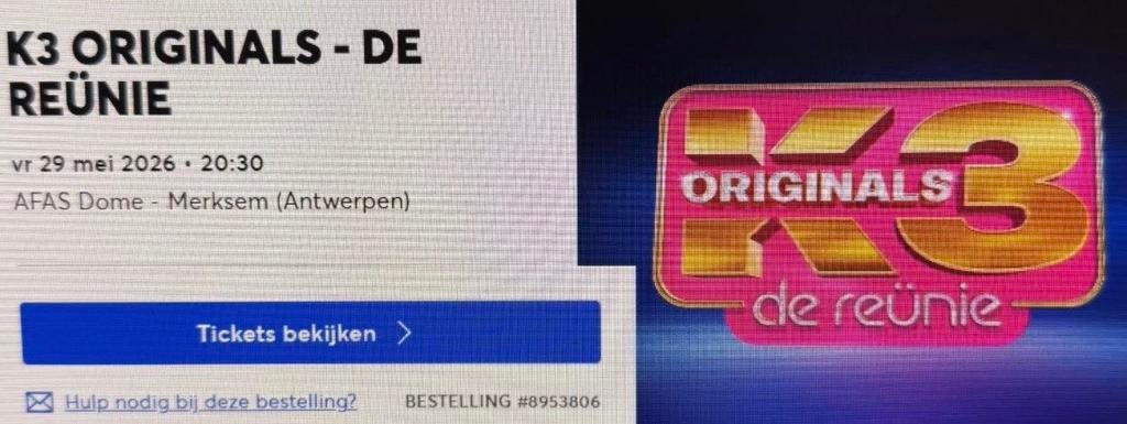K3 tickets de Reünie, Tickets en Kaartjes, Twee personen, Mei, Levenslied
