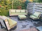 Robuuste tuinmeubelset met kussens, Ophalen, 5 zitplaatsen, Gebruikt, Hout
