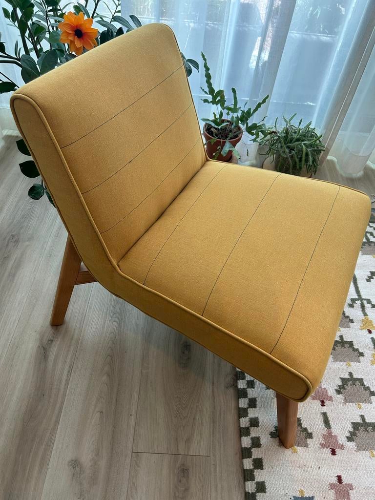 Jymari Fauteuil - Opvallend Oranje met Massief Houten Poten, Ophalen, Gebruikt, Minder dan 75 cm, 50 tot 75 cm