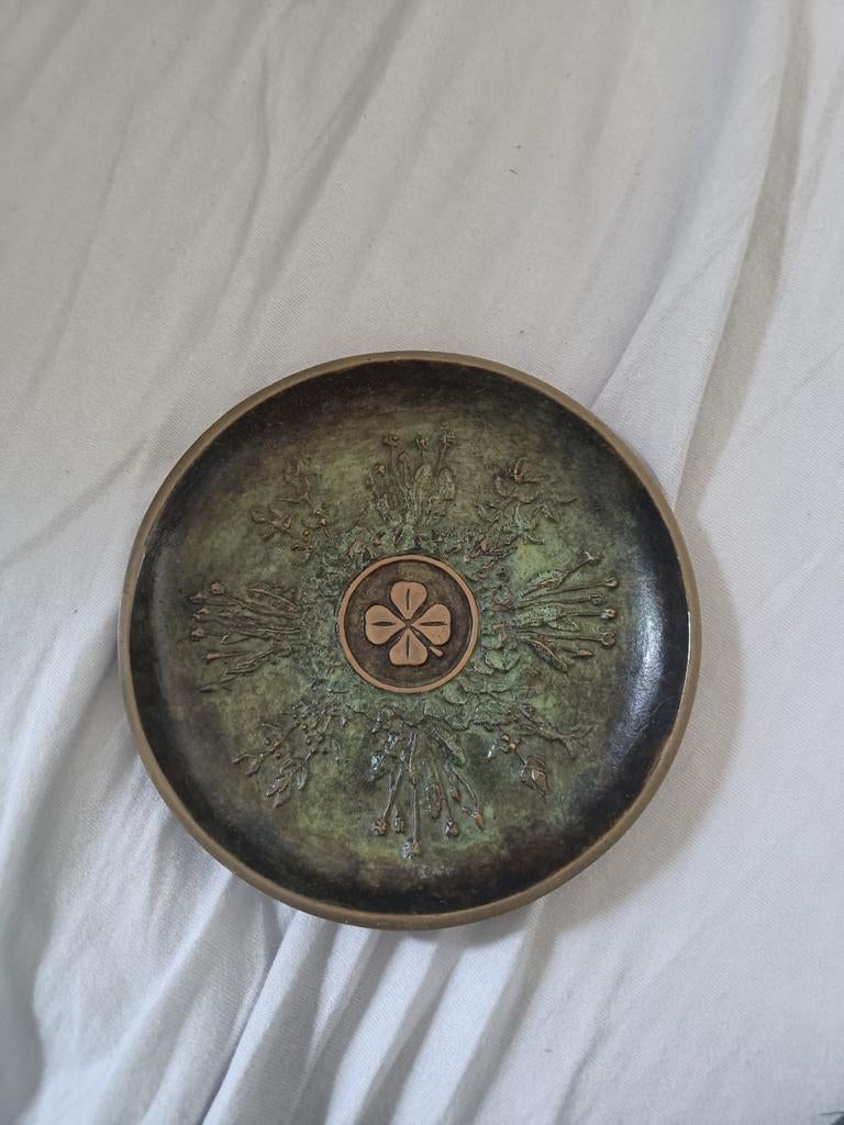 Art Deco Bronzen Bord met Klavertje Vier - 1930s Lynke, Antiek en Kunst, Ophalen of Verzenden