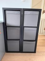 2x Kallax open kast zwartbruin met bakken, Ophalen, Met plank(en), Minder dan 50 cm, Gebruikt