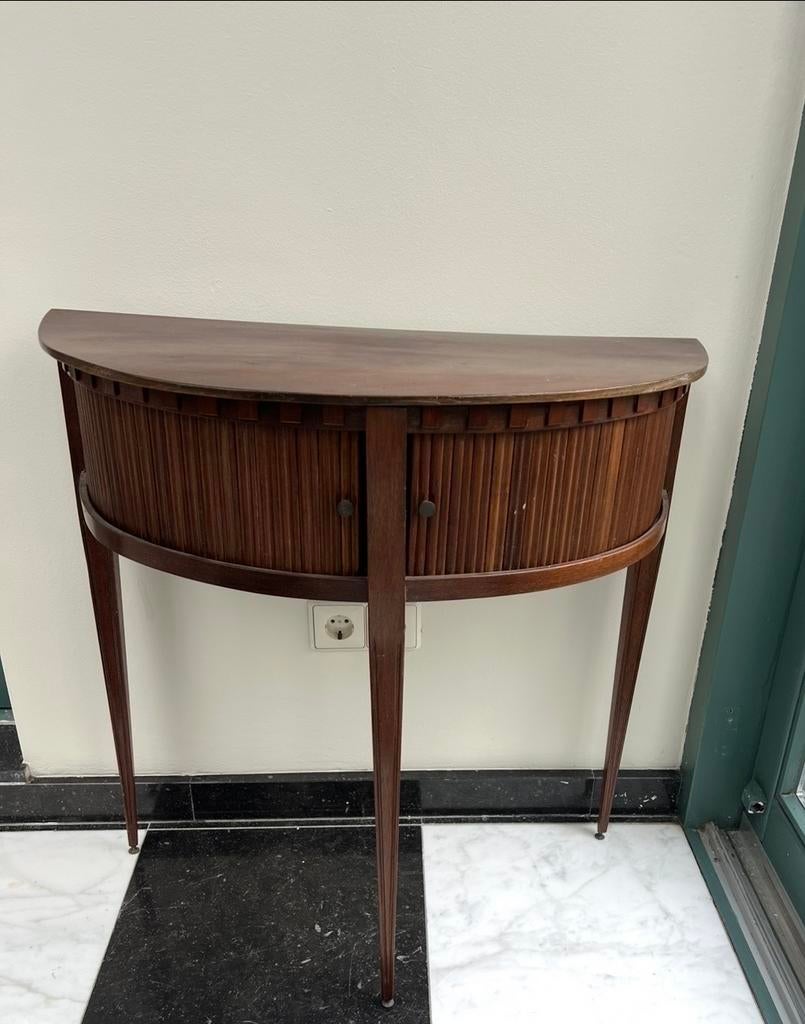 Antieke Halfronde Console Tafel met Rolluikdeuren, Ophalen of Verzenden