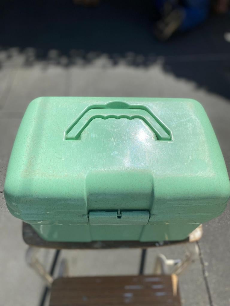 Groene poets kist met handvat en vakjes, Ophalen of Verzenden, Gebruikt
