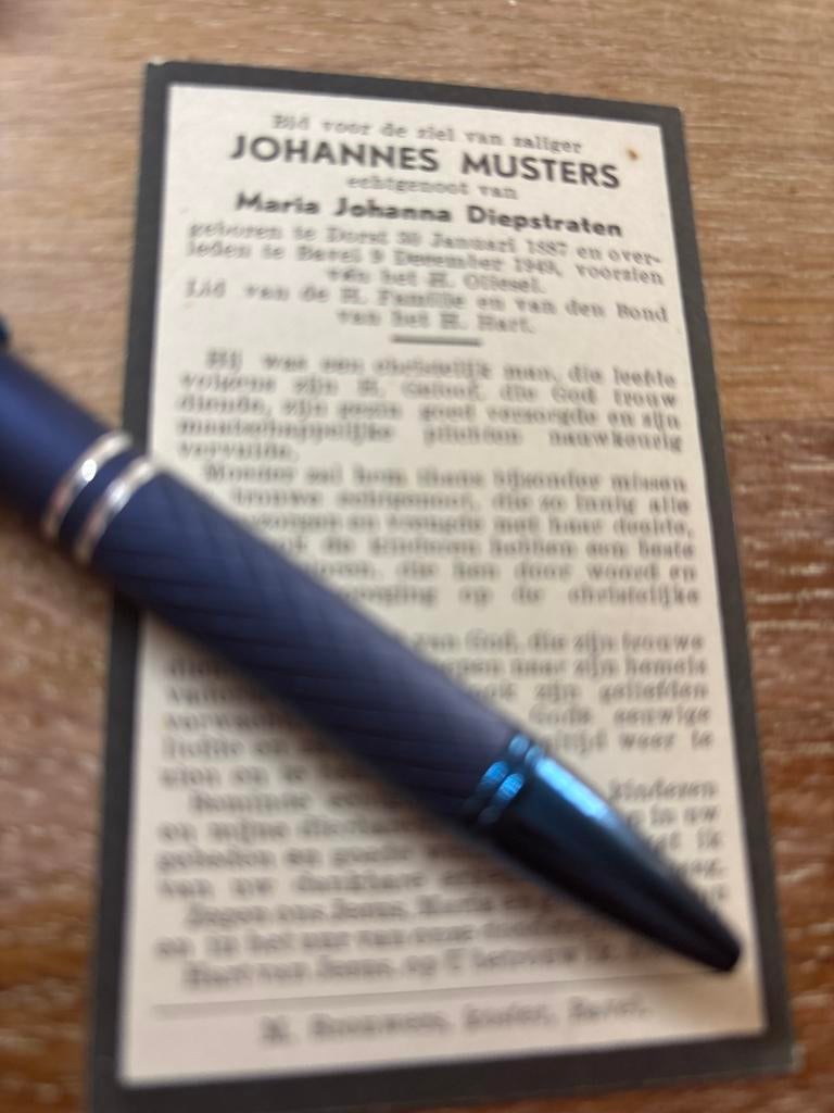 Musters Johannes 1887 Dorst 1949 bavel x Diepstraten, Verzamelen, Bidprentjes en Rouwkaarten, Bidprentje, Ophalen of Verzenden