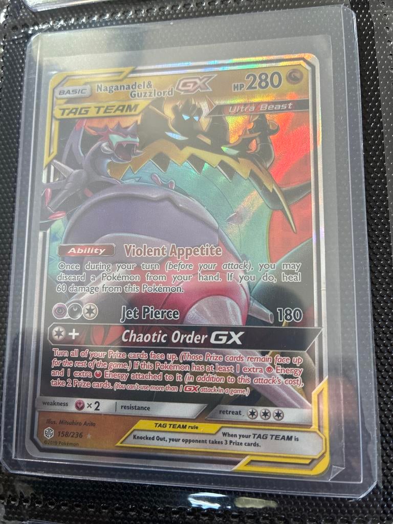 Naganadel & Guzzlord GX Tag Team 158/236 Pokémon Kaart, Ophalen of Verzenden, Zo goed als nieuw, Losse kaart, Foil