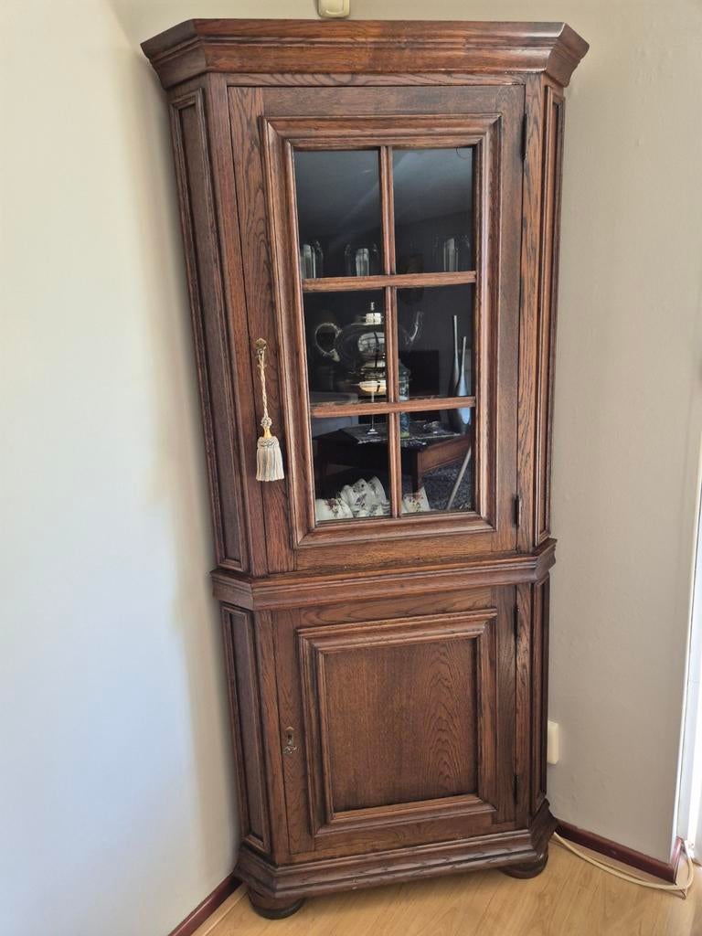 Eiken hoekkast   zonder inhoud, Huis en Inrichting, Kasten | Vitrinekasten, Ophalen, Gebruikt, 50 tot 100 cm, 150 tot 200 cm