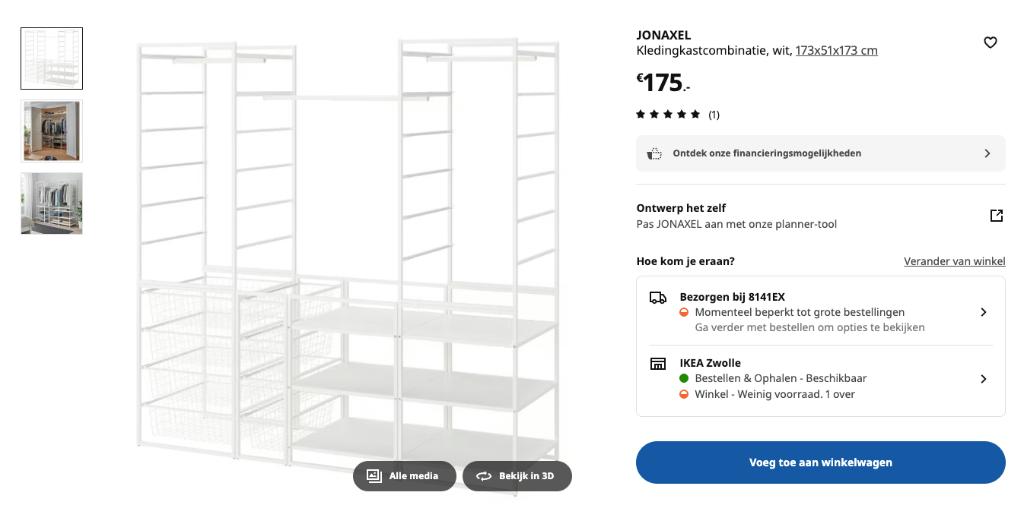 Kledingkastcombinatie, Huis en Inrichting, Kasten | Kledingkasten, Ophalen, Met plank(en), 150 tot 200 cm, Zo goed als nieuw