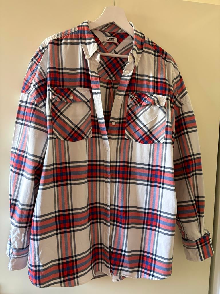 Tommy Hilfiger geruit overhemd - Maat M, Ophalen of Verzenden, Zo goed als nieuw, Maat 38/40 (M), Wit