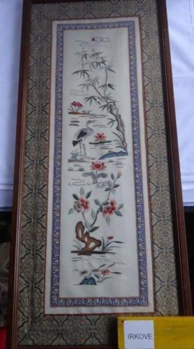 ZIJDE GEBORDUURD * JAPANS KUNSTWERK * In Lijst *, Antiek en Kunst, Verzenden