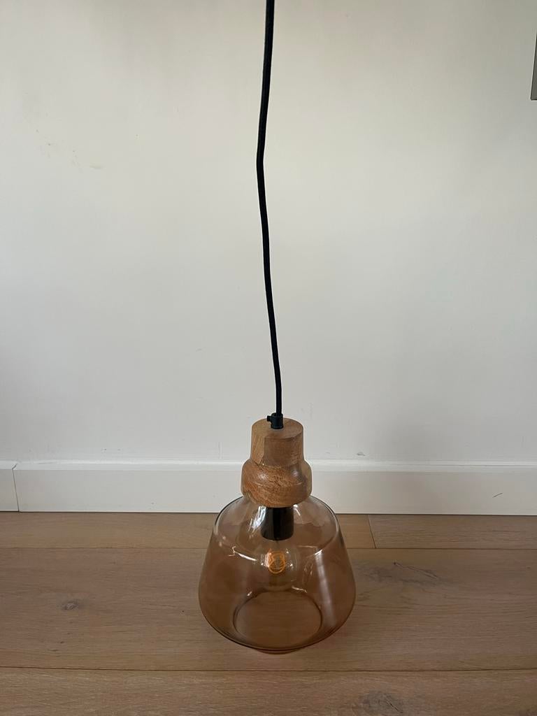 Glazen Hanglamp Amber Kleur - Loods5, Huis en Inrichting, Lampen | Hanglampen, Ophalen, Zo goed als nieuw, Glas, Minder dan 50 cm