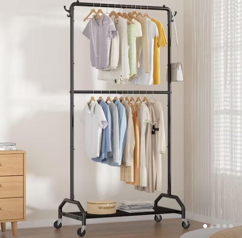 NIEUW Dubbel laags kleding rek, Ophalen, Met wielen, Nieuw