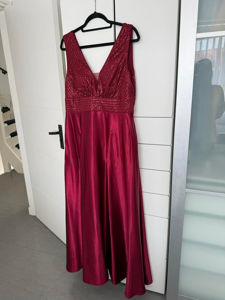 Rode galajurk met pailletten, maat XXL, Ophalen, Galajurk, Maat 46/48 (XL) of groter, Gedragen