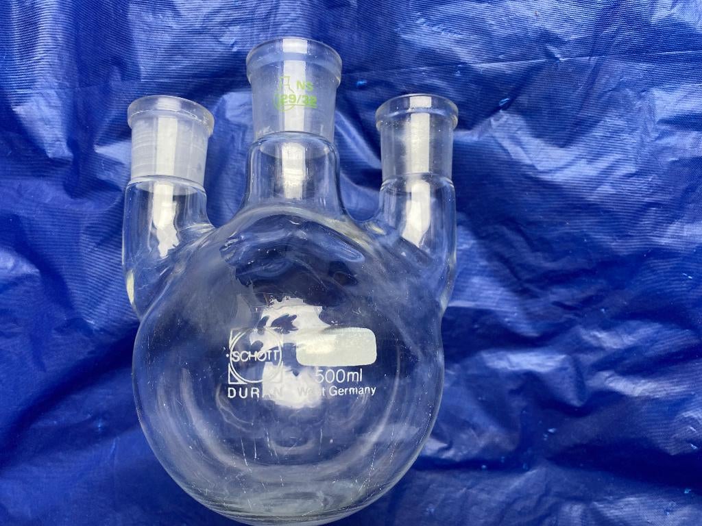 Rondbodemkolf 500ml 4-hals +NS29(laboratorium,destillatie), Ophalen of Verzenden, Zo goed als nieuw, Overige typen