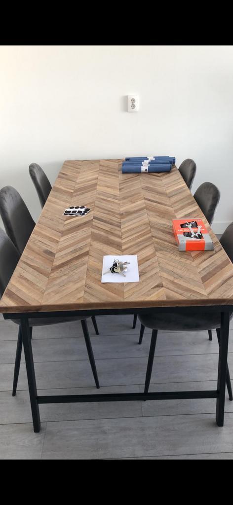 Visgraat tafel, Huis en Inrichting, Tafels | Eettafels, Gebruikt, 50 tot 100 cm, 200 cm of meer, Vijf personen of meer, Rechthoekig