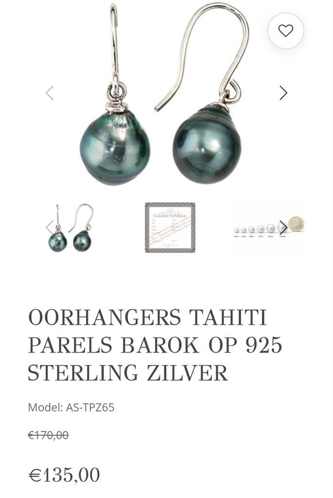 Tahiti Barok Oorhangers zilver, Sieraden, Tassen en Uiterlijk, Oorbellen, Ophalen of Verzenden, Nieuw, Zilver