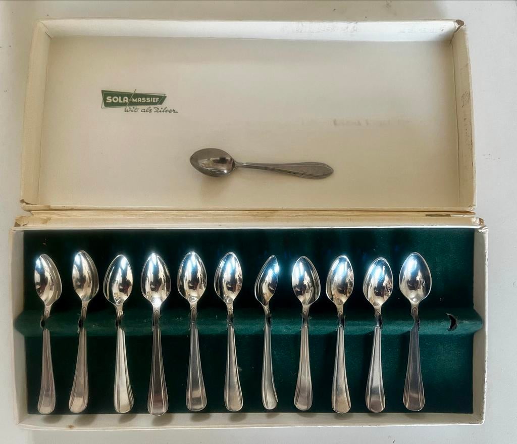 Sola Massief lepeltjes in doos, Antiek en Kunst, Ophalen of Verzenden