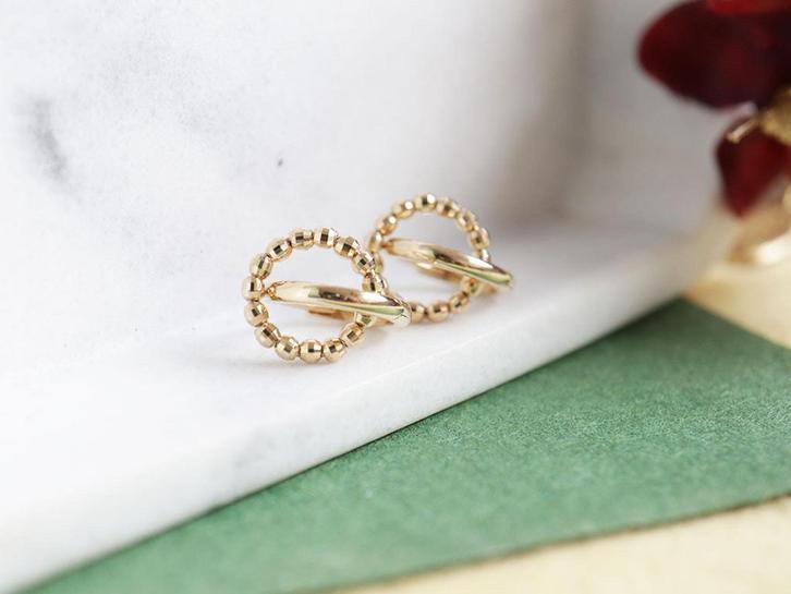 14 Karaat Gouden Creolen Met Bolletjes, Sieraden, Tassen en Uiterlijk, Oorbellen, Zo goed als nieuw, Goud, Goud, Ophalen of Verzenden