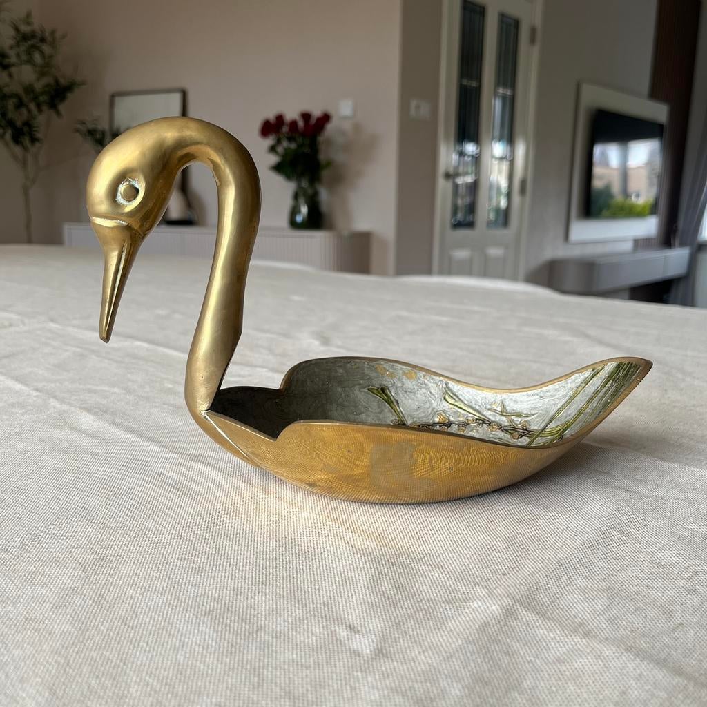 Vintage jaren ‘50 Cloisonné zwaan schaal, Overige materialen, Schaal, Ophalen of Verzenden, Zo goed als nieuw