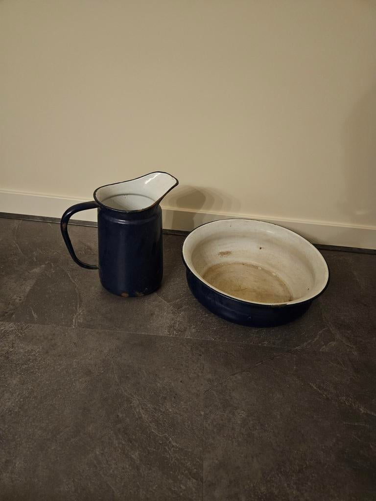 Antiek Lampetstel - Donkerblauw Emaille - Super Decoratief!, Antiek en Kunst, Ophalen