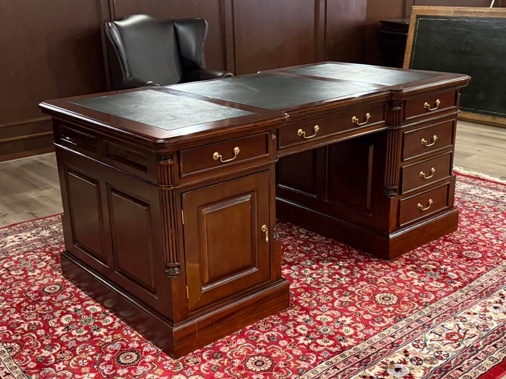 Klassiek Engels bureau (partnerdesk) #653, Huis en Inrichting, Bureaus, 180 cm, Bruin, Ophalen of Verzenden, Zo goed als nieuw