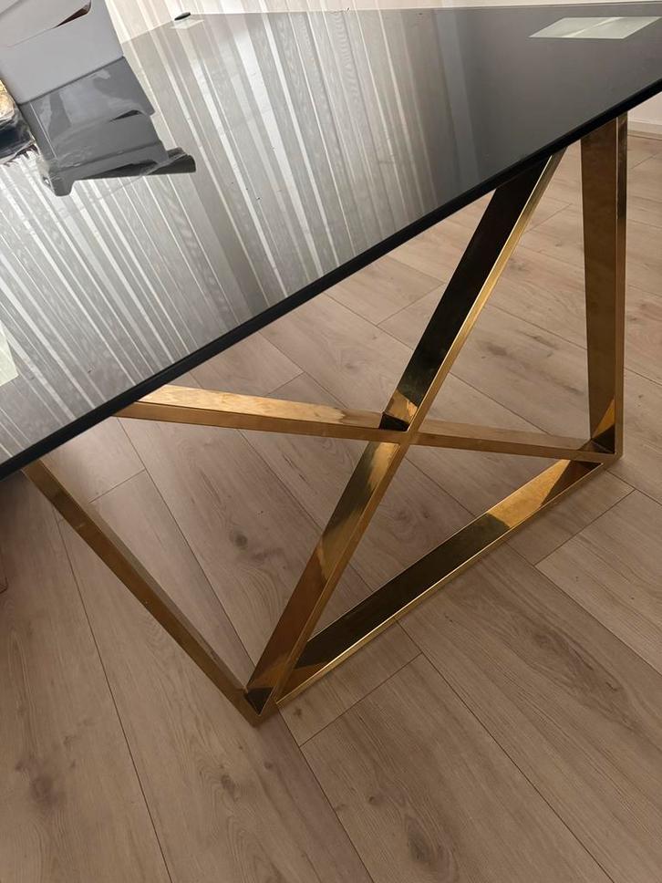 Zwart goud glazen eettafel, Huis en Inrichting, Tafels | Salontafels, Zo goed als nieuw, 75 cm of meer, 50 tot 100 cm, 150 tot 200 cm
