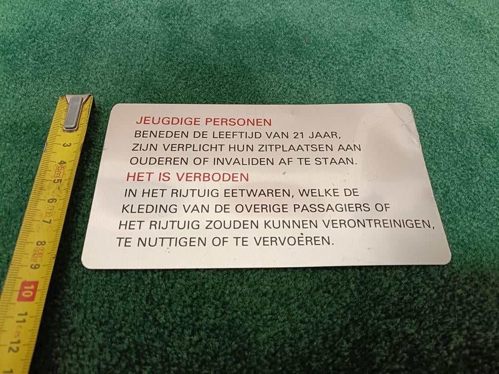 RET aluminium plaatje uit eerste generatie metrostel, Ophalen of Verzenden, Bus of Metro, Overige typen