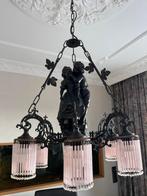Antieke kroonluchter en wandlampen set met cherubijnen, Ophalen, Gebruikt, Metaal