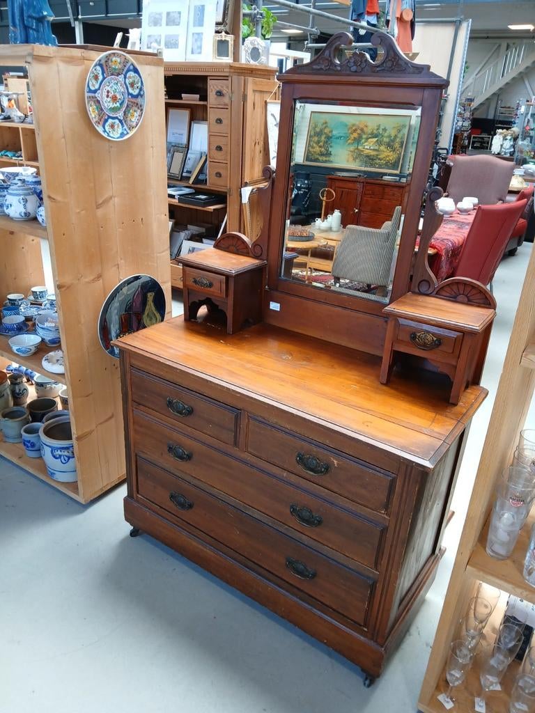 Antieke kaptafel met spiegel en lades - Estafette Harlingen, Ophalen