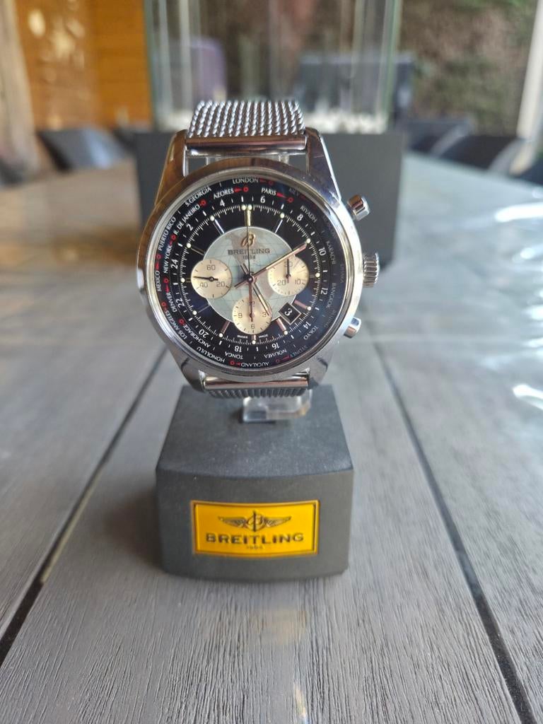 Breitling Transocean Chronograph Unitime 46mm, Ophalen, Staal, Gebruikt, Staal