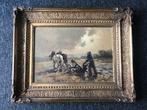 Jan Knikker Junior Jr J Schilderij Paarden Boer Ploegende, Ophalen of Verzenden