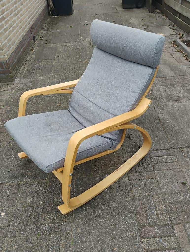 IKEA Poäng Schommelstoel - Grijs met Houten Frame, Modern, Scandinavisch, Ophalen of Verzenden, Zo goed als nieuw, Stof