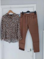 baggy broek stretch made in italy + blouse zara maat 42, Bruin, Zara, Maat 42/44 (L), Ophalen of Verzenden