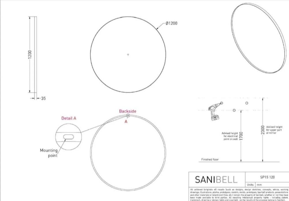 Ronde spiegel 120 cm zwart NIEUW XXL design luxe, Ophalen, Nieuw