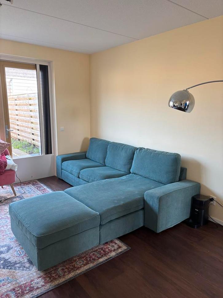 IKEA KIVIK bank met chaise longue en voetbank turquoise/grij, Huis en Inrichting, Banken | Complete zithoeken, Gebruikt, Stof