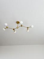 Moderne Plafondlamp met Gouden Afwerking en Melkglas Bollen, Huis en Inrichting, Lampen | Plafondlampen, Ophalen, Zo goed als nieuw